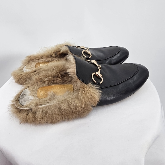 Gucci 2015 Re-Edition Princeton Leather Wool Lined Mule Slipper Black Size 38 - Picture 5 of 11